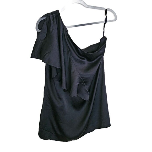 Nanette Lepore Silk Beaded One Shoulder Blouse Size 10 Embellished Ruffle Black - Picture 2 of 7